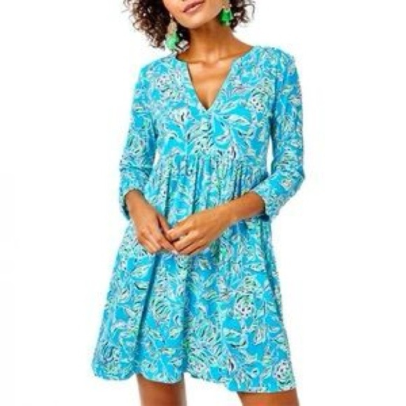 Lilly Pulitzer Loran Dress Outta Line Turquoise Oasis - Picture 2 of 7